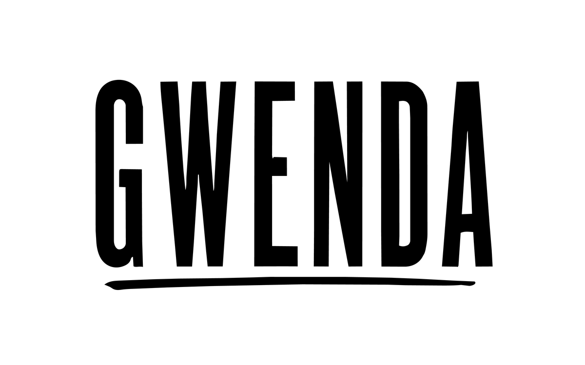 Gwenda black wordmark on cream